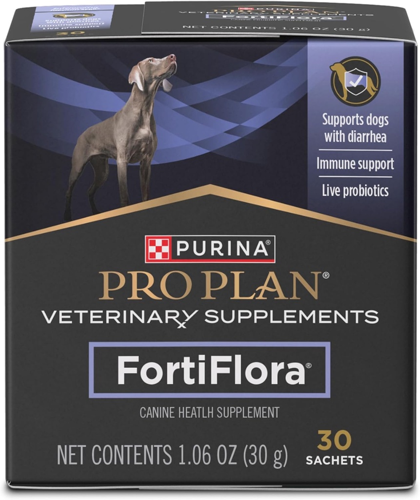 Purina Pro Plan Veterinary Supplements FortiFlora Canine Probiotika til hunde, Hjælper fordøjelsessygdomme Gut Sundhed og Diarré - 30 ct. Box