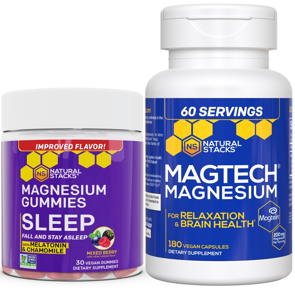 Natural Stacks Magtech Magnesium + Sleep Magnesium Citrate Gummies Bundle - 4 Forms of Magnesium - Supports Relaxation and Brain Health* - 210 Pieces