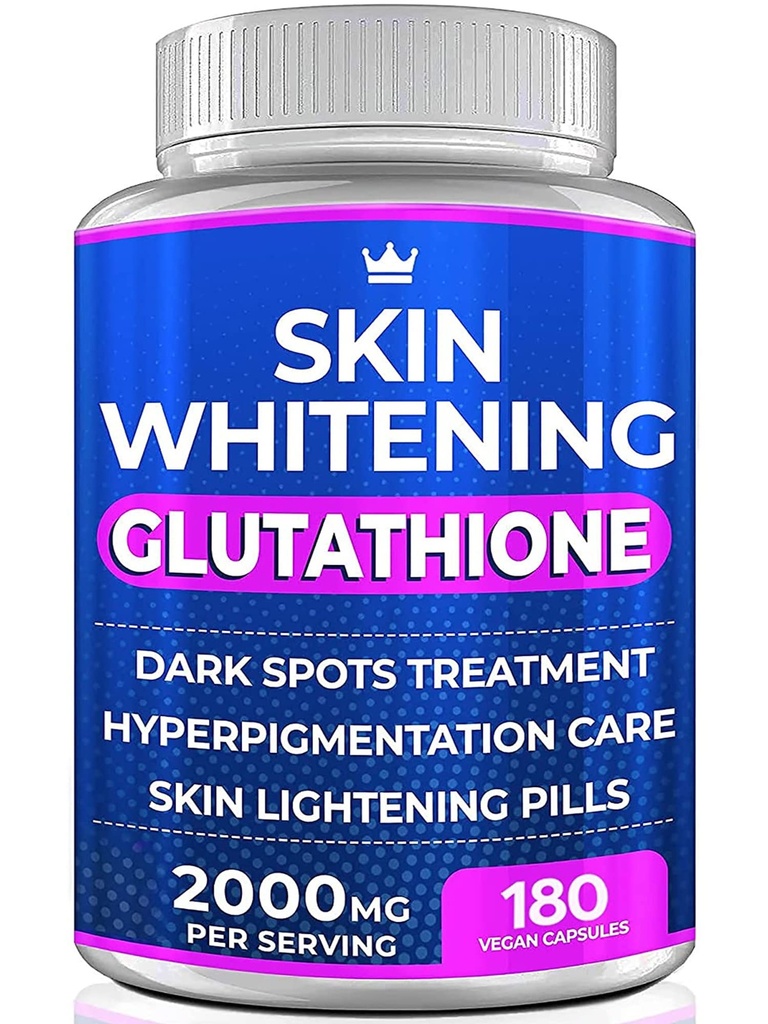 Glutathione Whitening Pills - 180 Kapsler 2000mg Glutathion - Effektiv hudbelysning supplement - Mørke Spotter, Melasma & Acne Scar Remover, Hyperpigmentering Behandling - Anti- Aging Antioxidant