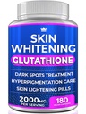 Glutathione Whitening Pills - 180 Kapsler 2000mg Glutathion - Effektiv hudbelysning supplement - Mørke Spotter, Melasma & Acne Scar Remover, Hyperpigmentering Behandling - Anti- Aging Antioxidant