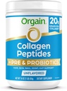 Orgain Hydrolyzed Collagen Peptider + Prebiotic & Probiotika Pulver til kvinder & mænd, 20g Grass Fed Collagen, 1 Billion CFU - Understøtter fordøjelsesbesvær, hår, hud & fælles sundhed, non-GMO, type I & III, 1lb