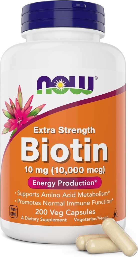 Now Foods Extra Strength Biotin 10,000mcg / 10 mg - 200 Count - Hår, hud, negle - Supplement til mænd og kvinder - B7 Vitamin - Vegetarisk, Vegansk, Non- GMO