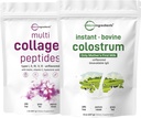 Micro Ingredients Multi Collagen Protein Powder 2 Pounds & Instant Colostrum Powder Bundle 2 Pack Dex124; Grass- Fed Collagen Peptider Dex124; Premium Bovine Moders første mælk
