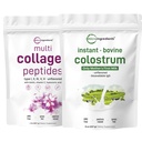 Micro Ingredients Multi Collagen Protein Powder 2 Pounds & Instant Colostrum Powder Bundle 2 Pack Dex124; Grass- Fed Collagen Peptider Dex124; Premium Bovine Moders første mælk