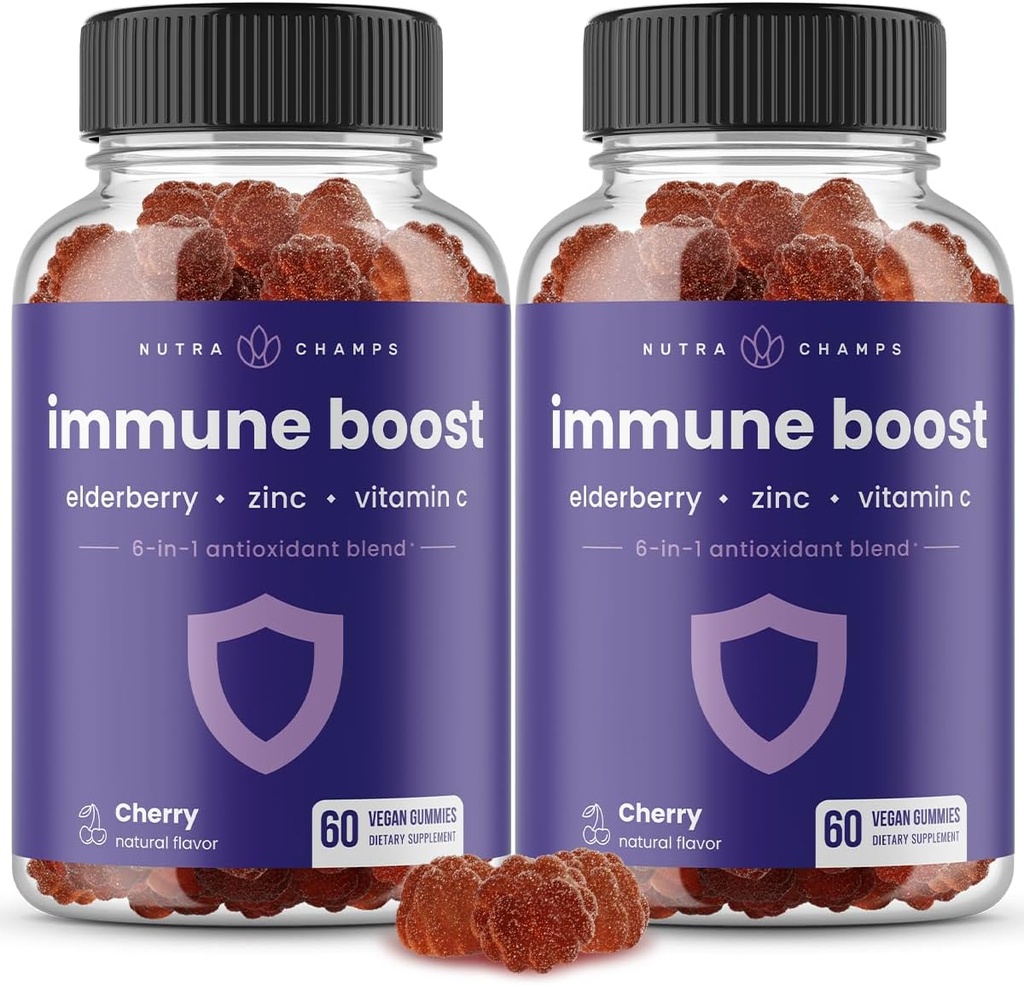 Immunsupport Gummies Gummies Gummees 124; Kraftfuld Blade af Elderberry, C-vitamin, Zink, Echinacea, Astragalus Root & Ging- 124; Immunboostere til voksne & Kids Supplement 124; Vegansk & ikke- GMO 'er 124; Kirsebær 124; 60 Ct (2 Pack)