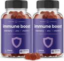 Immune Support Gummies | Powerful Blend of Elderberry, Vitamin C, Zinc, Echinacea, Astragalus Root & Ginger | Immune Boosters for Adults & Kids Supplement | Vegan & Non-GMO | Cherry | 60 Ct (2 Pack)