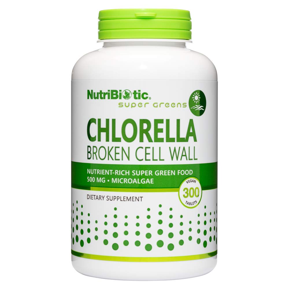 Nutribiotika - Chlorella Super Green Food 500 mg 300 Tabs Name 124; Brækket Cell Wall Nutrient- Rich Mikroalger, Vand dyrkede Superfood Name 124; Chlorophyll med Vitamin, Minerals & Trace Elements