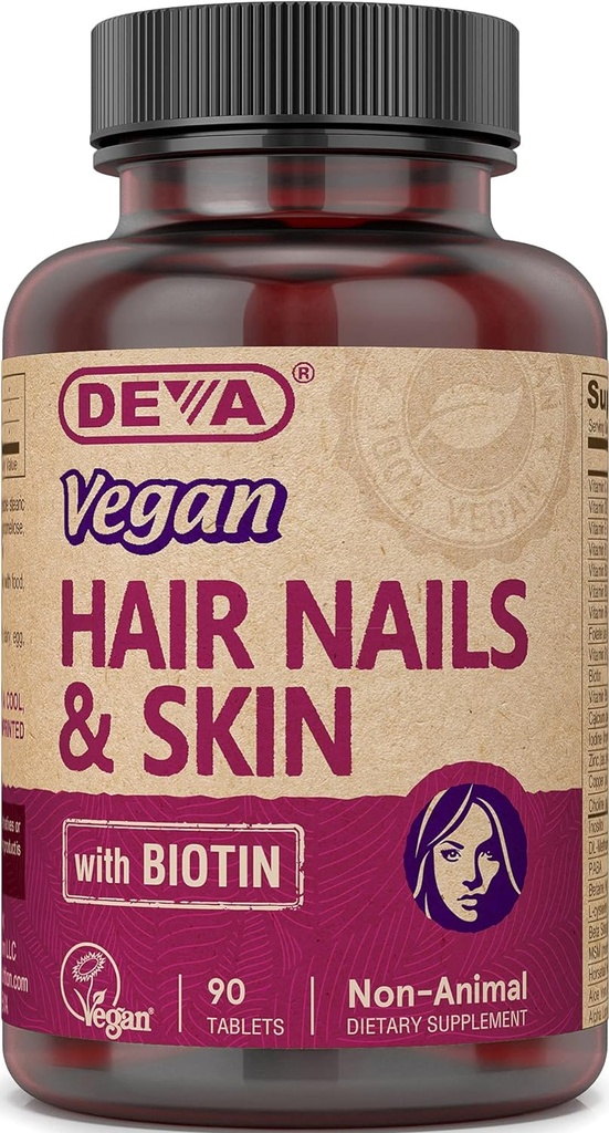 DEVA Vegan Hår, Nails & Skin Vitamin & Min med Biotin, tillæg, 90 tabletter