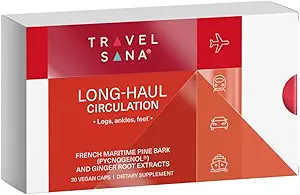 Long- Haul Circulation Relieves Leg discomfort, Reducerer hævede fødder, ben, ankler fra langvarigt ophold, rejser Essentials, Pycnogenol 100mg, Ginger Extract, 30 Servere (Veg Caps)