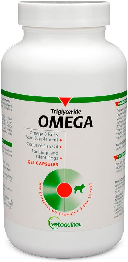 Vetoquinol triglycerid Omega 3 supplement til store hunde, hund fisk olie tillæg med EPA og DHA, fremmer hud, Coat, fælles, og immunsundhed, Omega 3 Fish Oil til hunde 60lbs eller mere, 60ct