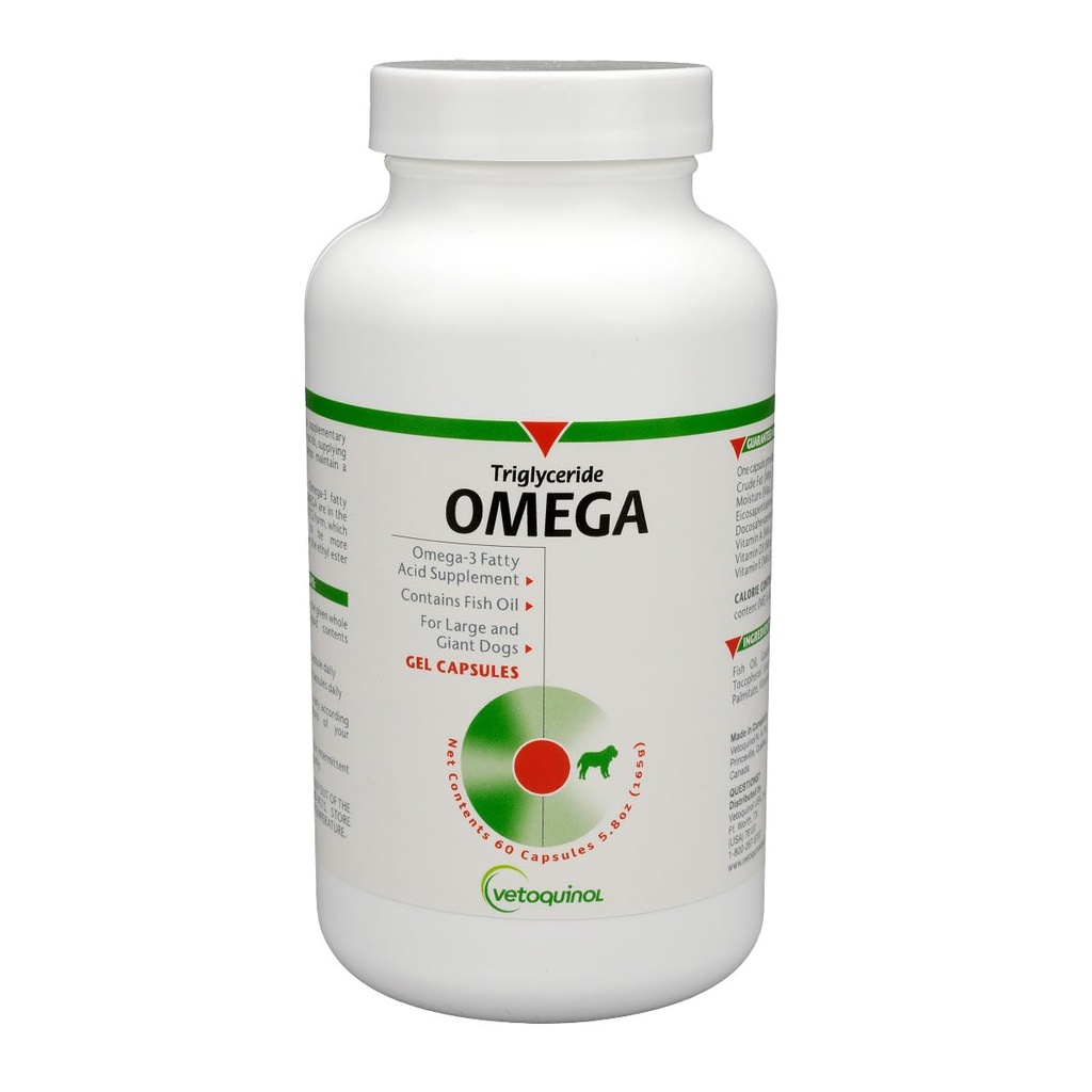 Vetoquinol triglycerid Omega 3 supplement til store hunde, hund fisk olie tillæg med EPA og DHA, fremmer hud, Coat, fælles, og immunsundhed, Omega 3 Fish Oil til hunde 60lbs eller mere, 60ct