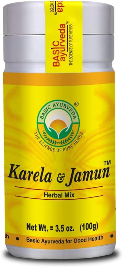 BASIC AYURVEDA Karela Jamun Herbal Mix Powder | 100% Natural Bitter Gourd & Java Plum Blend | Vegan, Non-GMO | for Herbal Use, Juices, Smoothies | 3.53 Oz (100g)