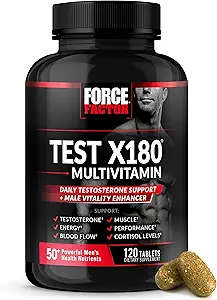 FORCE FACTOR Test X180 Multivitamin, Testosteron Booster supplement til mænd, Support Muskel, Styrke, Performance & Vitality, 50 + Næringsstoffer til mænds sundhed & alle 13 essentielle vitaminer, 120 tabletter