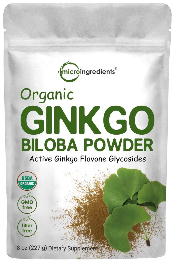 Micro Ingredients Organic Ginkgo Biloba Extract Powder, 8oz | Naturally Occurring Ginkgo Flavone Glycosides | Herbal Supplements for Women & Men | Non-GMO, Vegan Friendly