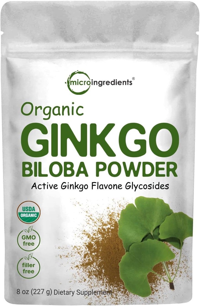 Micro Ingredients Raw Organic Ginkgo Biloba Powder, 8 Ounce (18 Months Supply), Filler Free, Understøtter Brain Function og Mental Alerness, Ingen GMO 'er og Vegansk Friendly