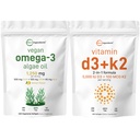 Micro Ingredients Vitamin D3 5,000iu + K2 100mcg Softgels & Vegan Omega 3 Algae Oil Supplement Bundle 2 Pack 124; Essential Sunshine Vitumme Budding 124; Omega-3 Fuld Spektrum Alternativ til Fish Oil