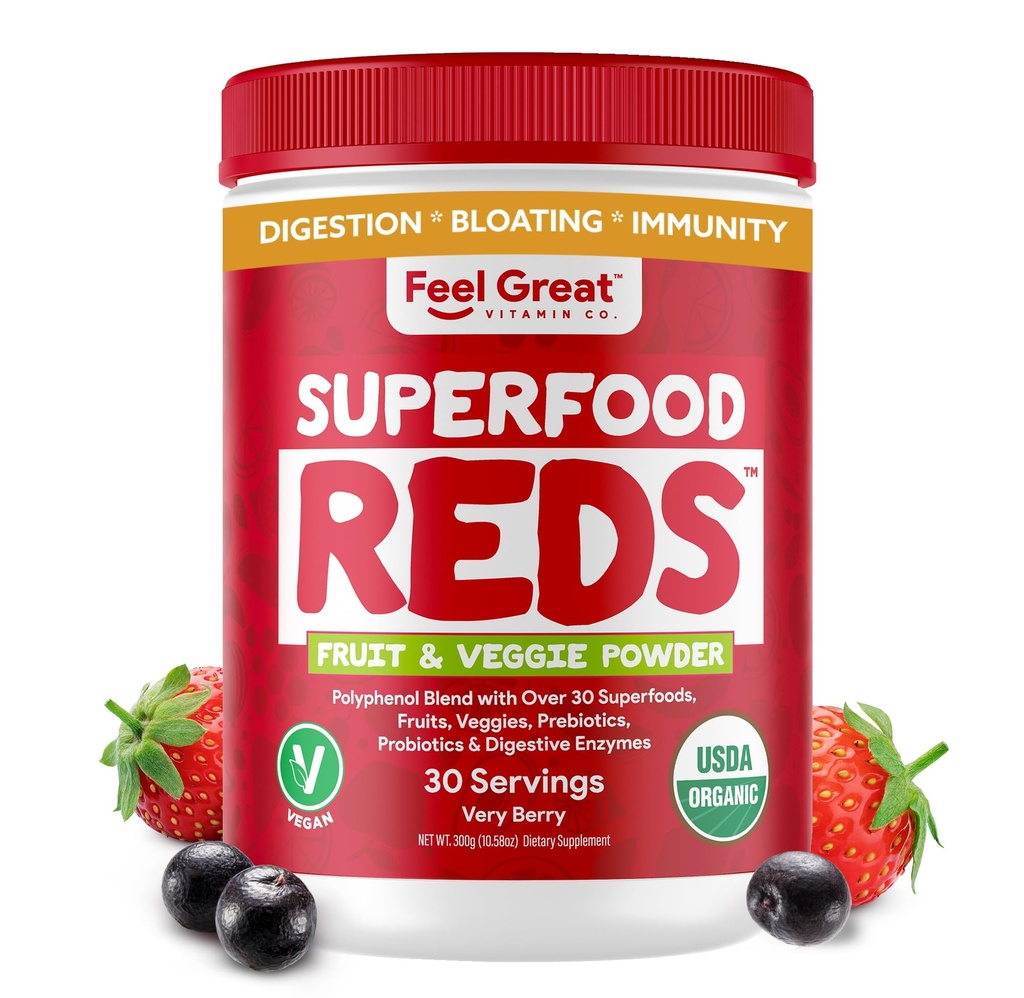 Mear Great Organic Superfood Reds Powder pakket med Beet Root Powder Budd124; fordøjelsesstøtte herunder Bloating Relief Budd124; Frugt og Veggie Polyphenoler supplement.