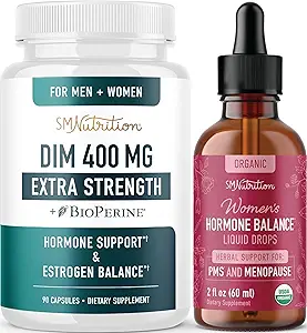 Herbal Hormone Balance Tincture & Extra Strength DIM Supplement Note 124; Hormonbalance Bundle med 400mg DIM kapsler (90 Servere) og flydende cyklus Support for kvinder (60 Servere)