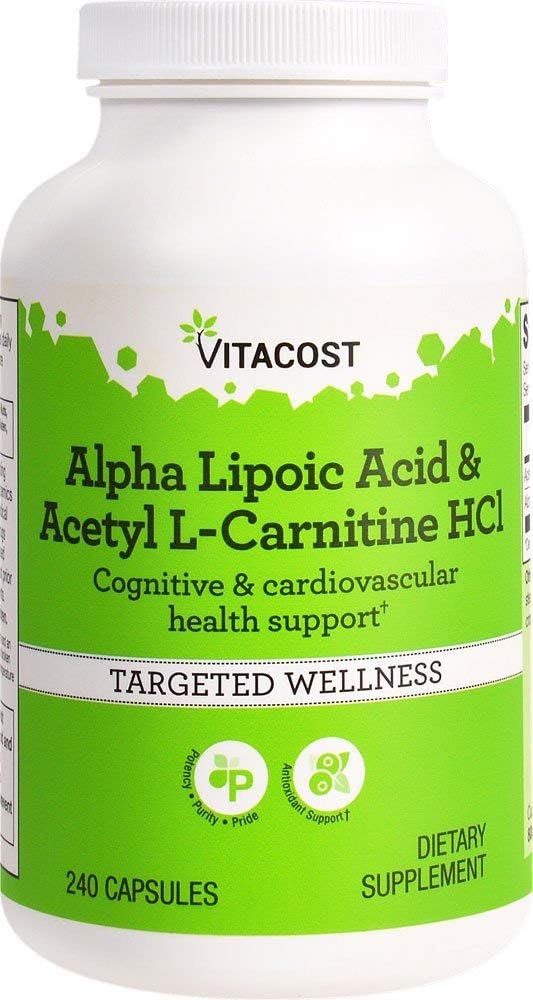 Vitacost Alpha Lipoic Acid & Acetyl L- Carnitin HCl -- 1.600 mg per portion - 240 kapsler af Vitacost Brand
