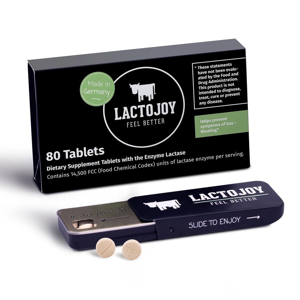 LactoJoy Lactase Pills 14,500 I 80 stykker I Kraftfulde Lactase Enzymer for Lactose Intolerance I Ultra Pure Lactase for Forbedret fordøjelse I Ingen Silicon Dioxid, Ingen Kunstig Flaver, Ingen Sucralose