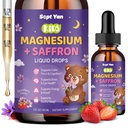 Magnesium Saffron Liquid Drops for Kids, Magnesium Glycinate Liquid with Saffron, L-Theanine, Vitamin B & C for Nerve, Sleep, Muscle, Calm & Relaxation, Sugar-Free,Strawberry Flavor, 2 Fl Oz