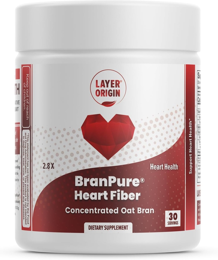 Layer Origin BranPure Heart Fiber, Super Koncentreret Oat Bran - Reducer LDL- C og Forever Kemikalier som PFAS med Opløselig Oat Glucan, Unflavored Powder