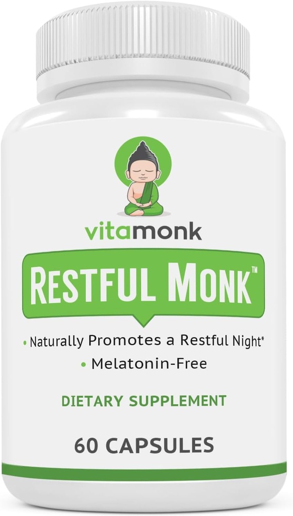 VitaMonk Melatonin Gratis sovestøtte med Magnesium, GABA, Theanin og Apigenin - Naturlig sovestøtte uden Melatonin, Naturlig sovestøtte til voksne, Sovepiller til voksne, Sovestøtte til voksne