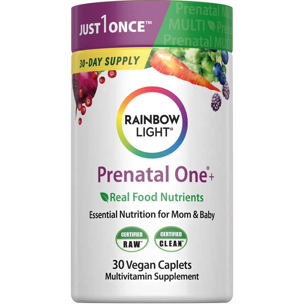 Rainbow Light High- Potency Prenatal One Multivitamin, Prenatal Sundhed Multivitamin Understøtter mors sundhed og Baby udvikling, Med C-vitamin, Vegan, 30 Greve