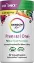 Rainbow Light High- Potency Prenatal One Multivitamin, Prenatal Sundhed Multivitamin Understøtter mors sundhed og Baby udvikling, Med C-vitamin, Vegan, 30 Greve