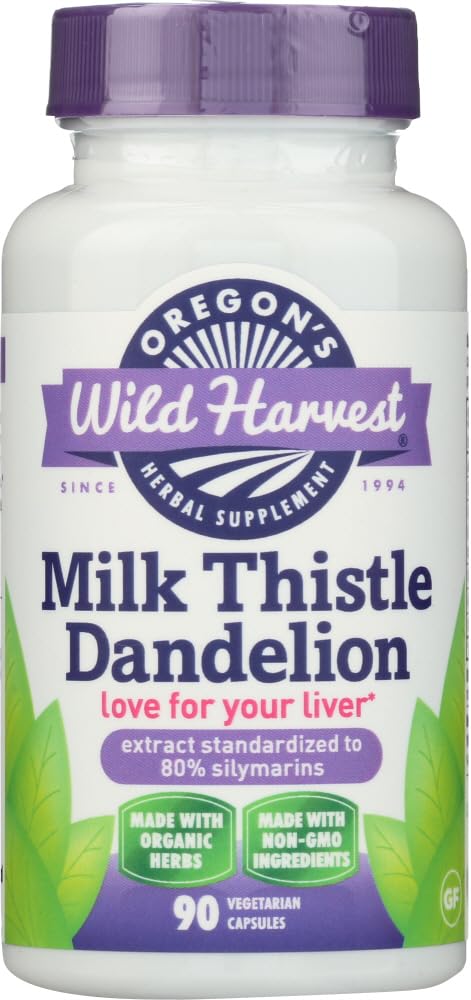 Oregon 's Wild Harvest Milk Thistle Dandeelion - Uddrag Standardiseret til 80% Silymariner (90 kapsler)