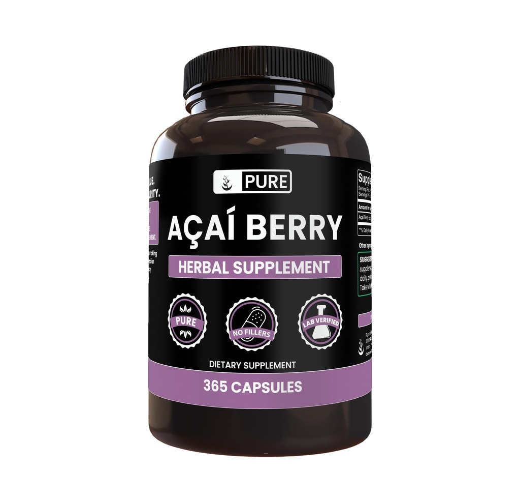 PURE ORIGINAL INGREDIENSER Acai Berry (365 kapsler) Ingen Magnesium eller ris Fyldere, Altid Ren, Lab Verified