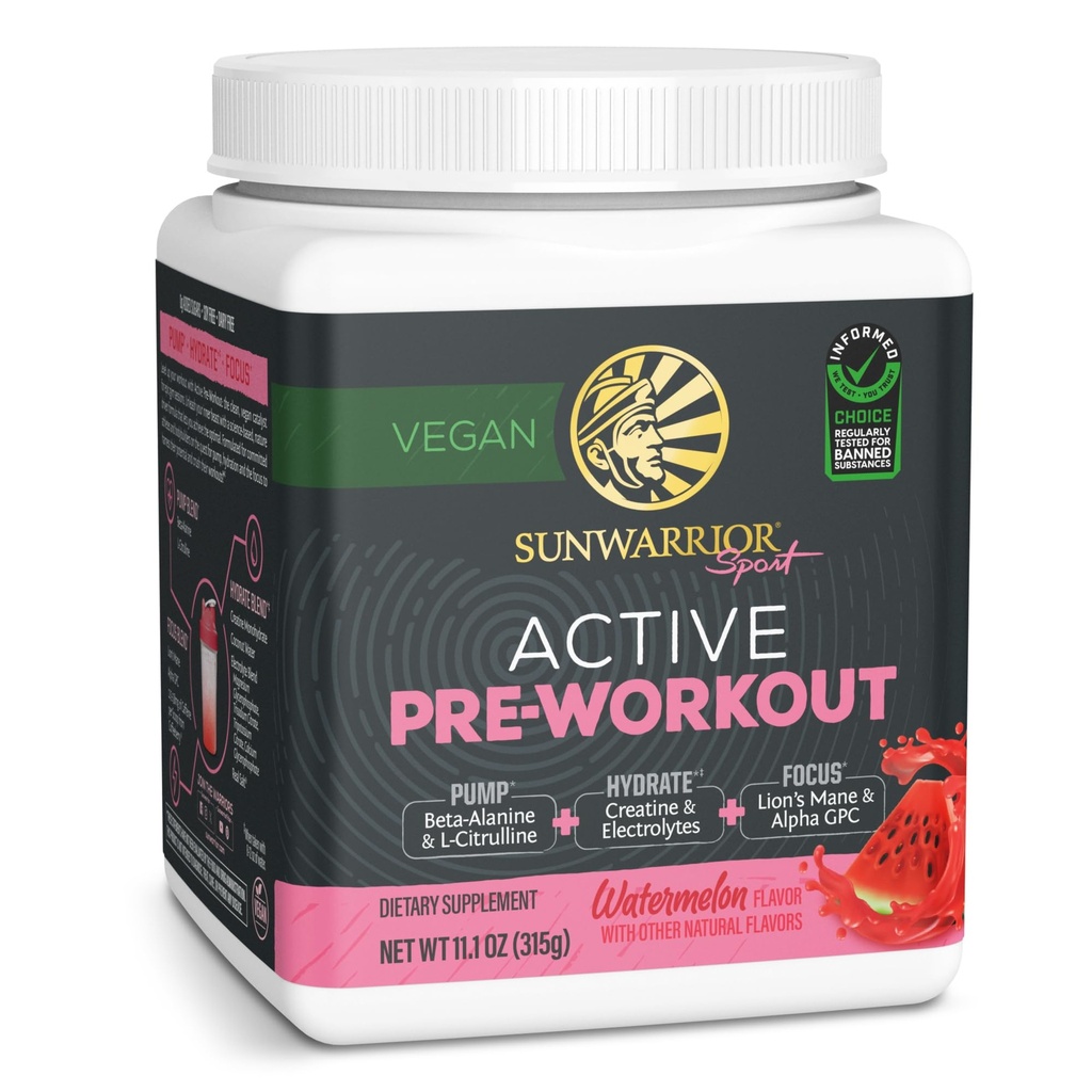 Sunwarrior Pre Workout Powder Energy Drink 124; Vegan Plant- baseret supplement # 124; Pump, Hydrate, Focus, Endurance, & Strength Builder # 124; Watermelon Flavored 30 Servering # 124; Aktiv Preworkout