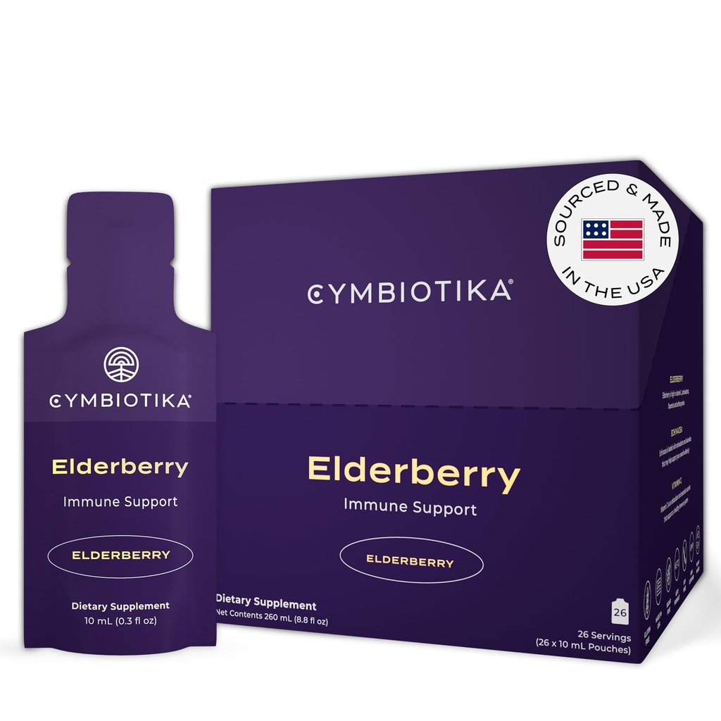 CYMBIOTIKA Voksne Elderberry Boost Supplement - Økologisk Elderberry med E-vitamin til immunstøtte - Glutenfri, Vegan, Keto (pakke med 26)