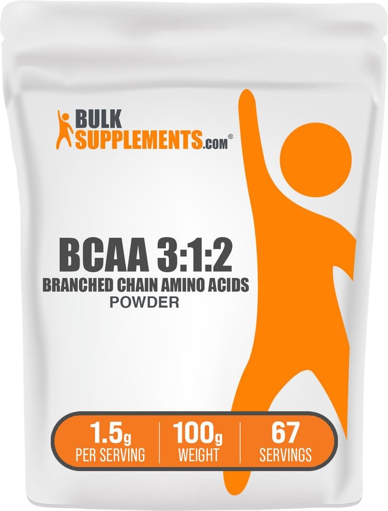 BulkSupplements.com BCAA 3: 1: 2 Powder - BCAA Kosttilskud, Forgrenet Chain Aminosyrer Pulver - Unflavored & Gluten Free, 1,5 g per Serving, 100g (3.5 oz) (Pack of 1)