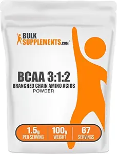 BulkSupplements.com BCAA 3: 1: 2 Powder - BCAA Kosttilskud, Forgrenet Chain Aminosyrer Pulver - Unflavored & Gluten Free, 1,5 g per Serving, 100g (3.5 oz) (Pack of 1)