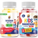 Magnesium Gummier til børn & vitamin D3 K2 Gummies 5000 IE - immun- og benstøtte - Sugar- Free vitamin D Gummy supplement - High- Absorption, Vegan, Gluten- Free Gummies til voksne