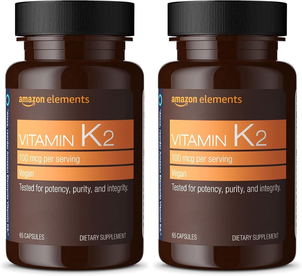 Elementer Vitamin K2 100 mcg, Vegan, 65 kapsler, 2 måneders forsyning (Packaging May Vary) (pakke med 2)