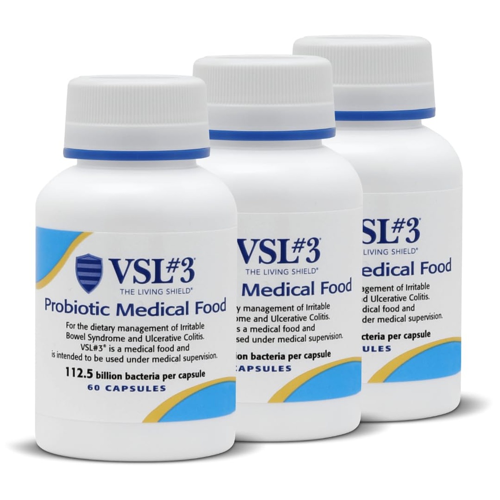 VSL # 3 ® Probiotika til fordøjelsessygdomme, IBS & UC Symptomer - 112.5B CFU 'er, High- Potency, Multi- Strain, Live, Kølemiddel Probiotika, Medical Food for Gut Health Support hos mænd og kvinder, 180 Kapsler