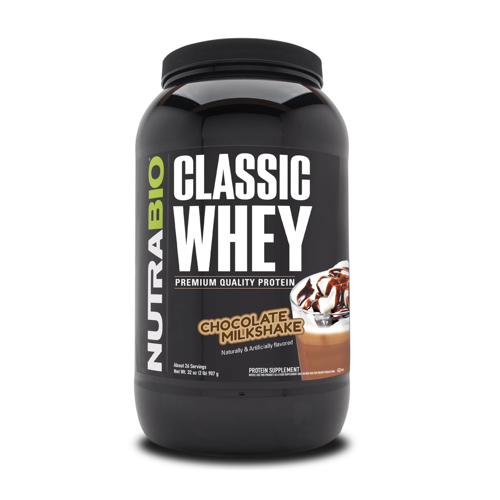 NutraBio Classic Whey Protein Powder- 25G Protein Per Scoop - Ingen Fillers, Kunstige Farver, Konserveringsmidler - Chokolade Milkshake, 2 Pounds