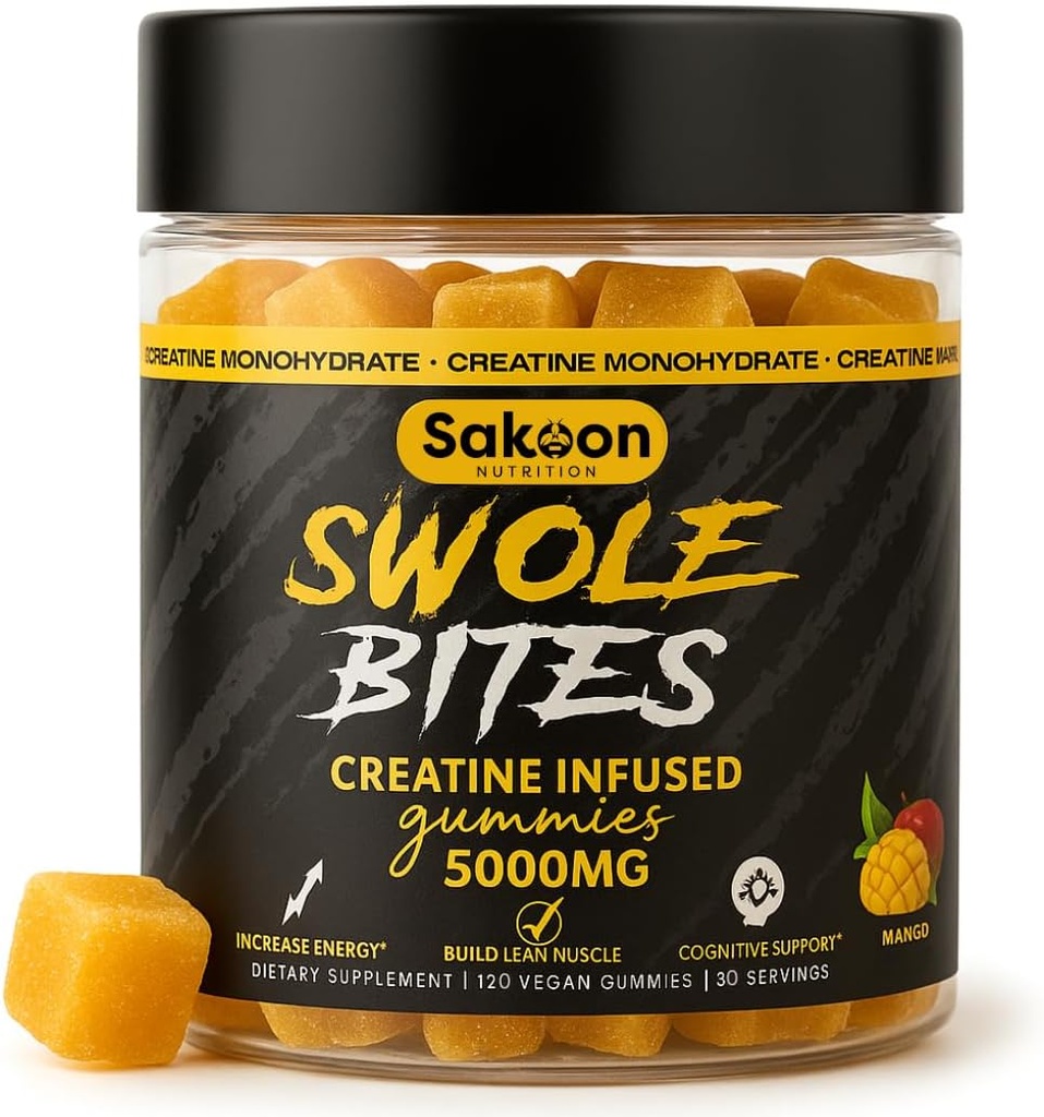 Creatin Gummies 5000mg - Vegan - Muscle Builder - Styrke og energistøtte - 120 Greve - Mango Flavor - Creatin monohydrat supplement til mænd og kvinder