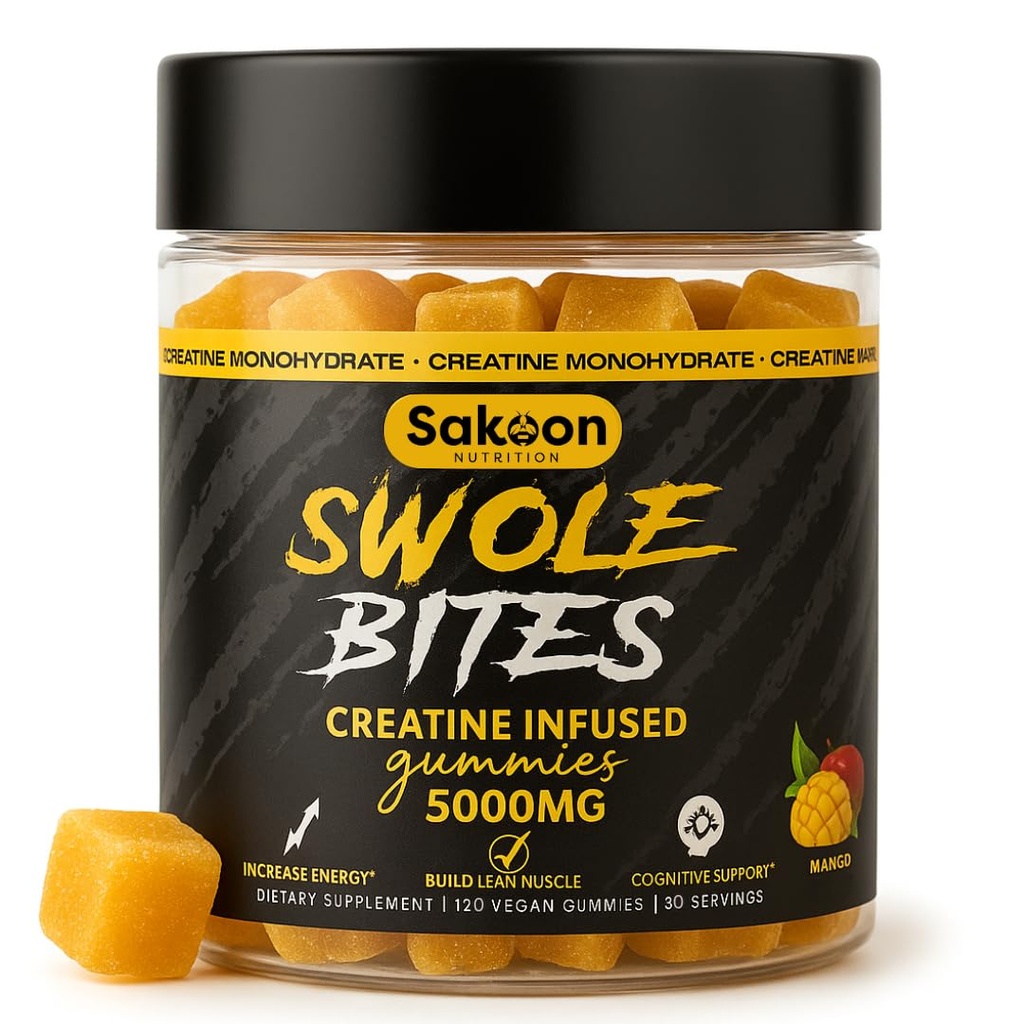 Creatin Gummies 5000mg - Vegan - Muscle Builder - Styrke og energistøtte - 120 Greve - Mango Flavor - Creatin monohydrat supplement til mænd og kvinder