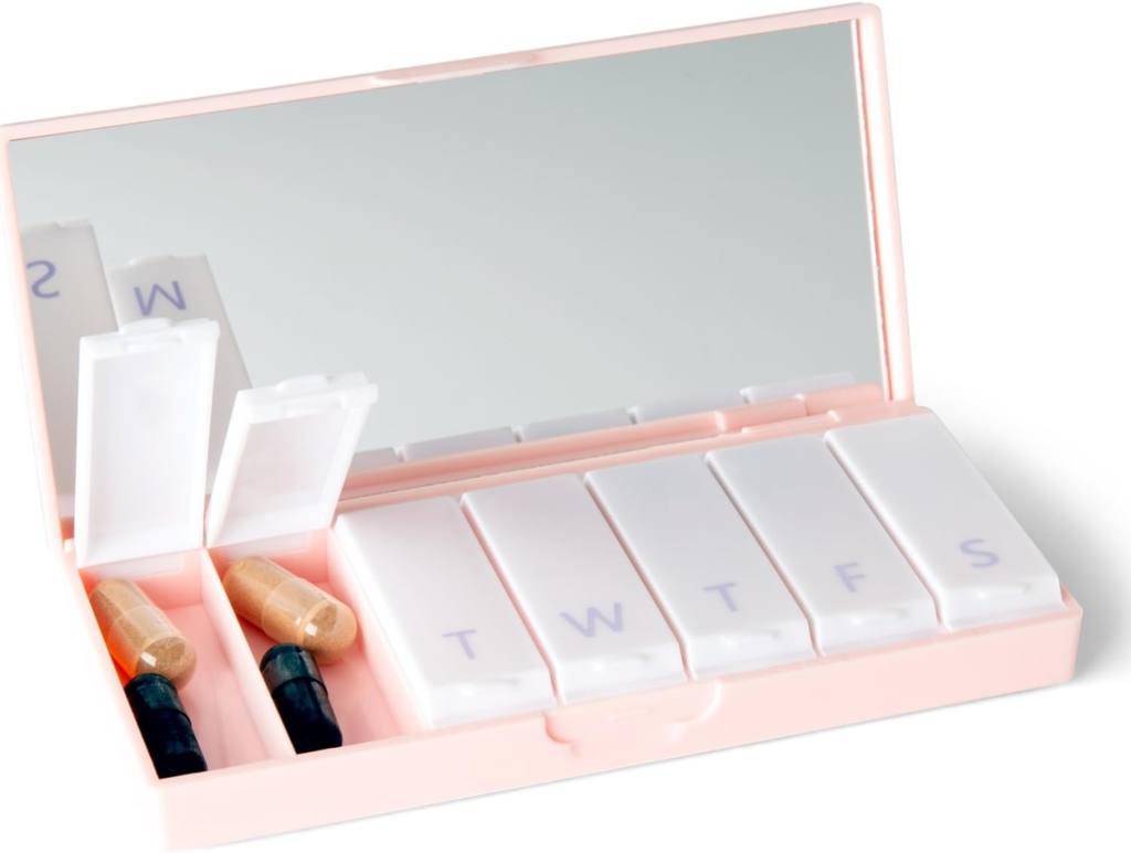 PORT X POLISH Designer Weekly Pill Box Organizer (Single 1X Daily, Blush Pink) Note 124; Compact, Stilfuld 7- Day Vitamin supplement sag # 124; Cute Portable Mini Travel Medicine Carrier # 124; BPA- Gratis Pillbox Caddy