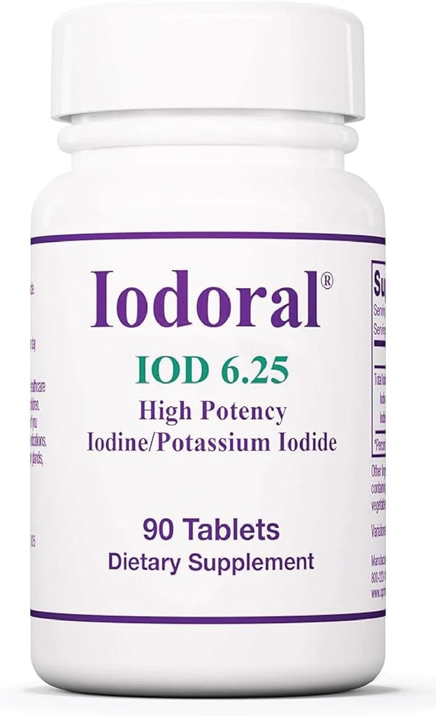 Optimox Iodoral 6, 25 mg - Jod Kosttilskud til skjoldbruskkirtlen Support, Lugol Solution, Daglige vitaminer og mineraler, Højpotens Jod Tablets - 90 Tablets 1- Pack