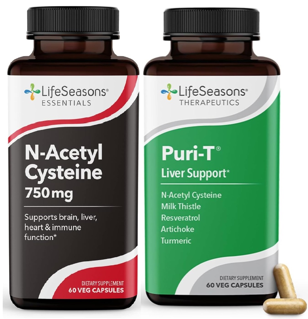 LifeSeasons puri- T med N- Acetyl Cysteine Boost - Understøtter lever & Lung afgiftning - 120 kapsler