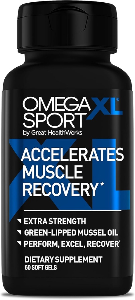OmegaXL Sport Extra Strength Muscle Recovery Supplement og Respiratory Support - Forbedrer DOMS og ROM, Klinisk understøttet Green- Lipped Mussel Oil (60 Softgel)