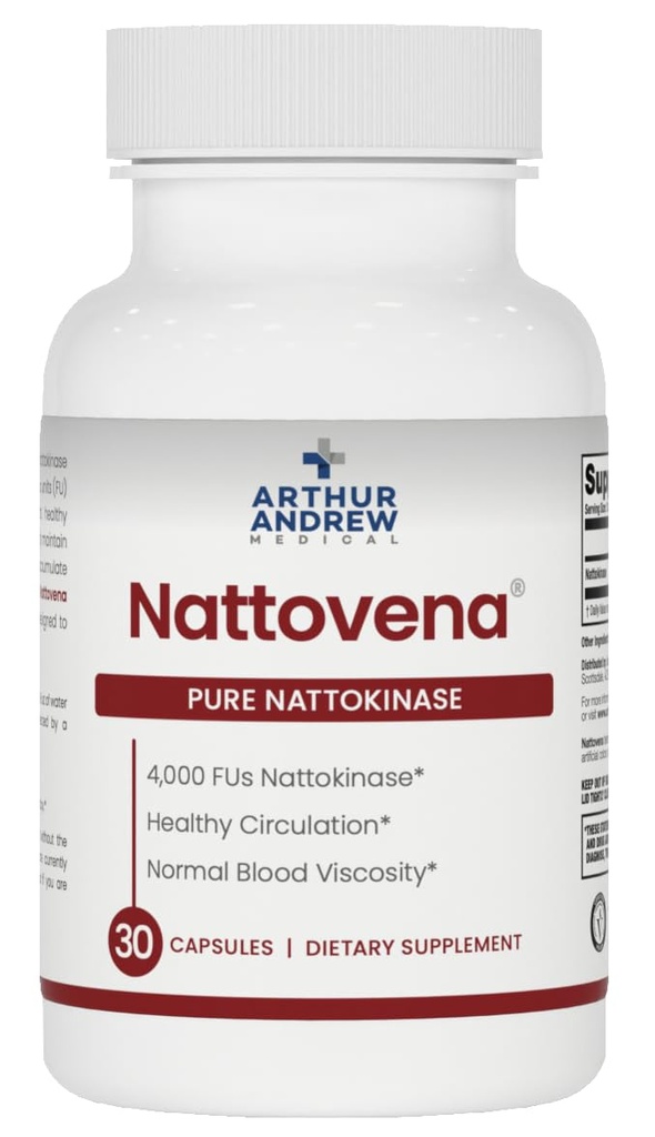 Arthur Andrew Medical - Natovena, Pure Nattokinase, Circulatory and Heart Health, Vegan, Non- GMO, 30 kapsler