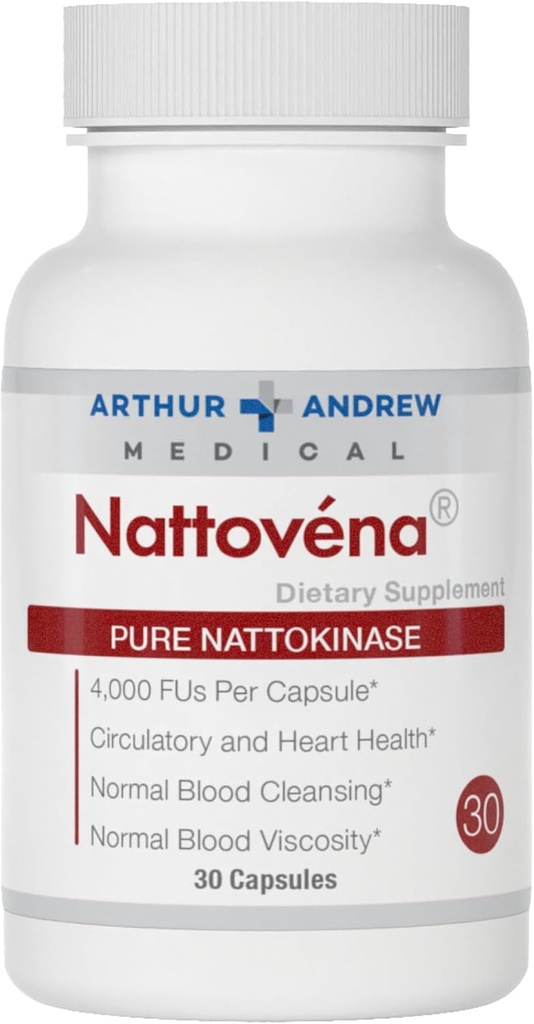 Arthur Andrew Medical - Natovena, Pure Nattokinase, Circulatory and Heart Health, Vegan, Non- GMO, 30 kapsler