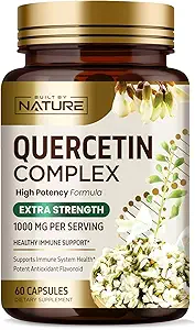 Bygget af Nature Quercetin 1000mg - Høj potens Quercetin Dihydrat Antioxidant Flavonoid - Immunforsvar, luftveje og allergier Support - Non-GMO, Gluten- Free - 60 Veggie kapsler