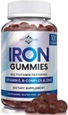 Jern gummier til kvinder, mænd og børn - Jern supplement med C-vitamin, A, Vitamin B kompleks, Biotin & Zink - Multivitamin tyggetøj til voksne - Alternativ til jernpiller, kapsler, tabletter