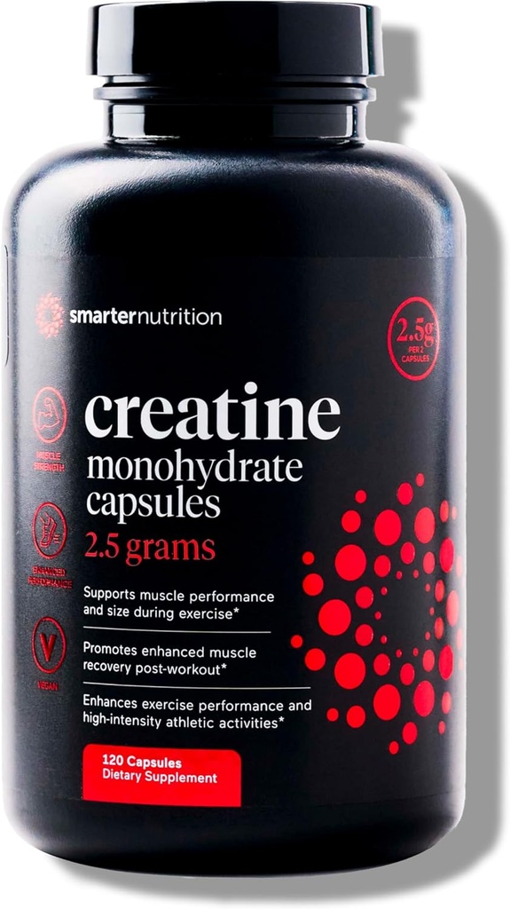 SMARTERNUTRITION Creatine monohydrat piller med 250 mg (2,5 g) Per servering, Vegan kapsler - Pre & Post Workout Inddrivelse Støtte, fremmer muskelmasse &. Endurance - 120 Greve [60- Day Supply]